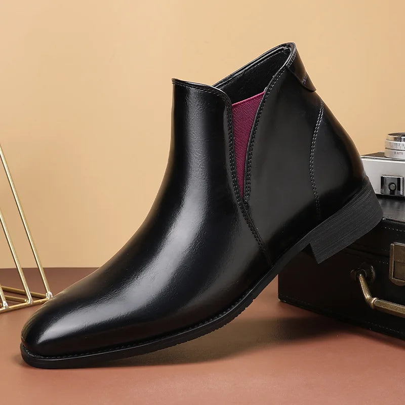 Men's Chelsea  British Style Short Ankle Boots - Luxury High Quality Leather Boots for Men  - Ghoddosh