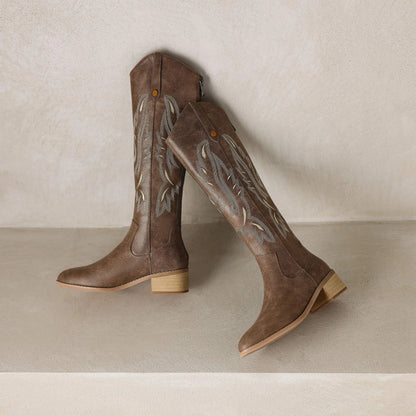 Cow Leather Embroider High Heels Modern Western Boots - Ghoddosh