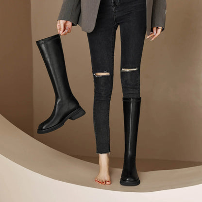 Cow Leather Round Toe Winter Warm Riding Boots / Thick Heels Gladiator Back Zipper Platform Knee Boots
GHODDOSH
