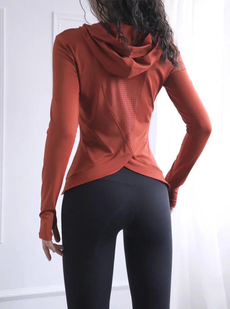 Women's Back Fork Mesh Breathable ,Long Sleeve ,Thumb Hole Sports  Hoodie @ ghoddosh.com