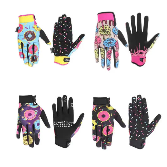 Kids Glitz Donut Wheel Gloves – Colorful Long-Finger Touchscreen Riding Gloves