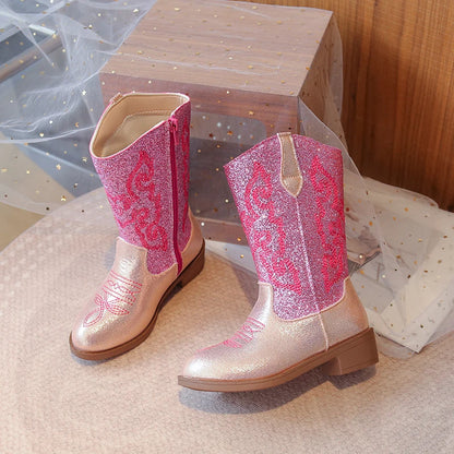 Kids Embroidered Western Cowboy Boots – Unisex Tall Pull-On Cowgirl Boots for Boys and Girls @ ghoddosh.com