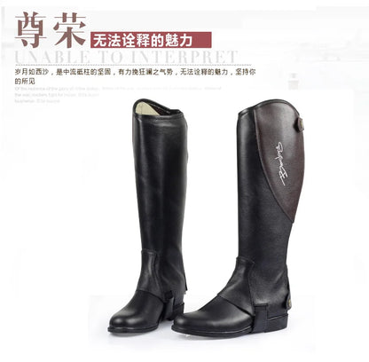 High Quality Half Chaps Full Soft Cow Leather Splicing Horse Riding leg  Protector For Unisex
