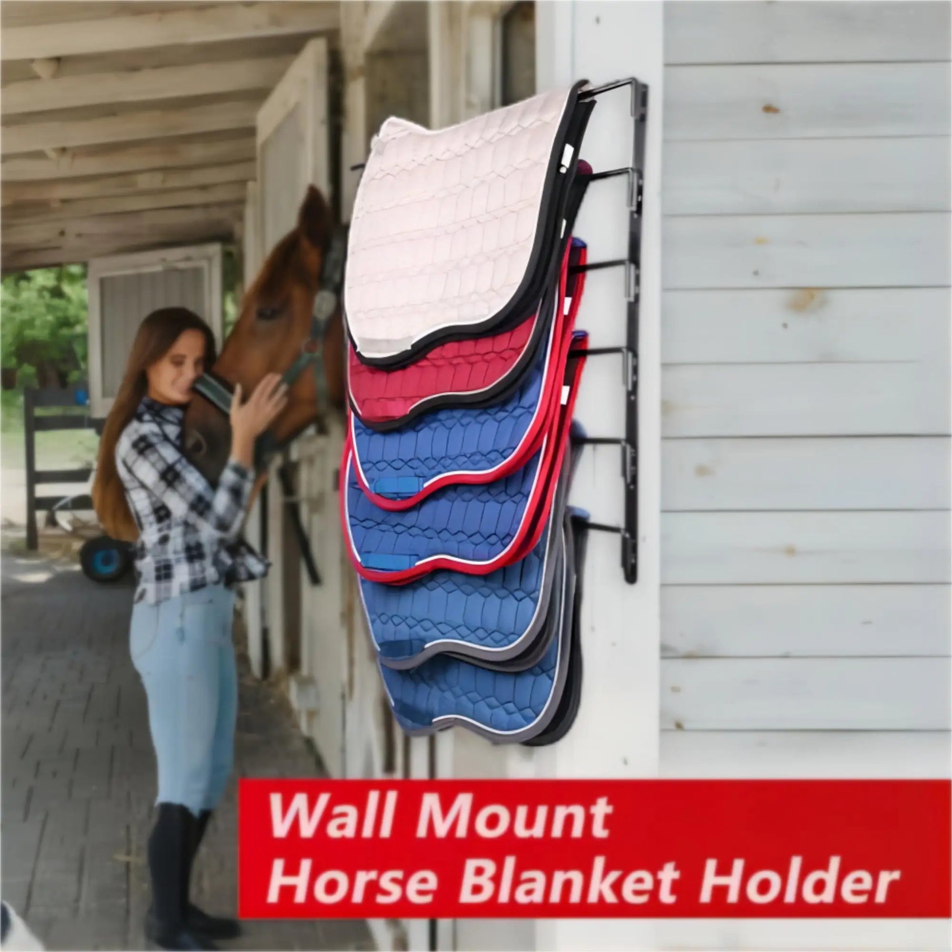 Saddle Pad Rack 6 Bar Wall of  Horse Blanket Holder -180 Degree Swivel with Extra Long Arms . Ghoddosh 