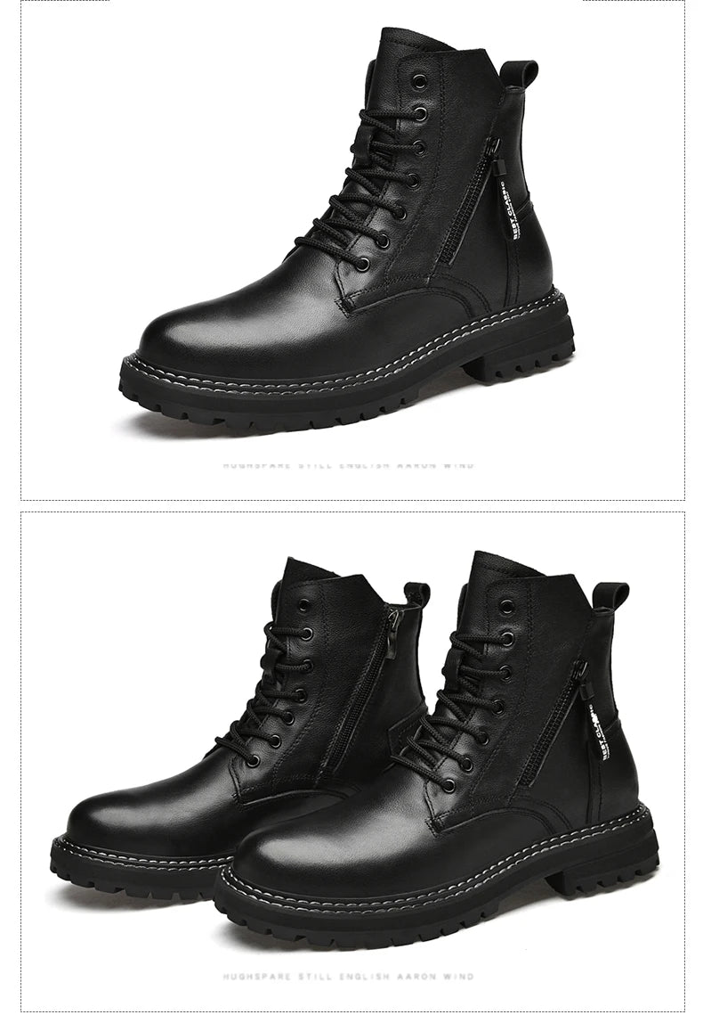 Luxury Men's Winter Boots - Warm Fur Lined Leather Ankle Boots , Waterproof Casual Snow Shoes @ ghoddosh.com