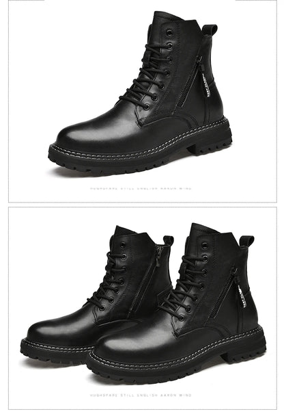 Luxury Men's Winter Boots - Warm Fur Lined Leather Ankle Boots , Waterproof Casual Snow Shoes @ ghoddosh.com