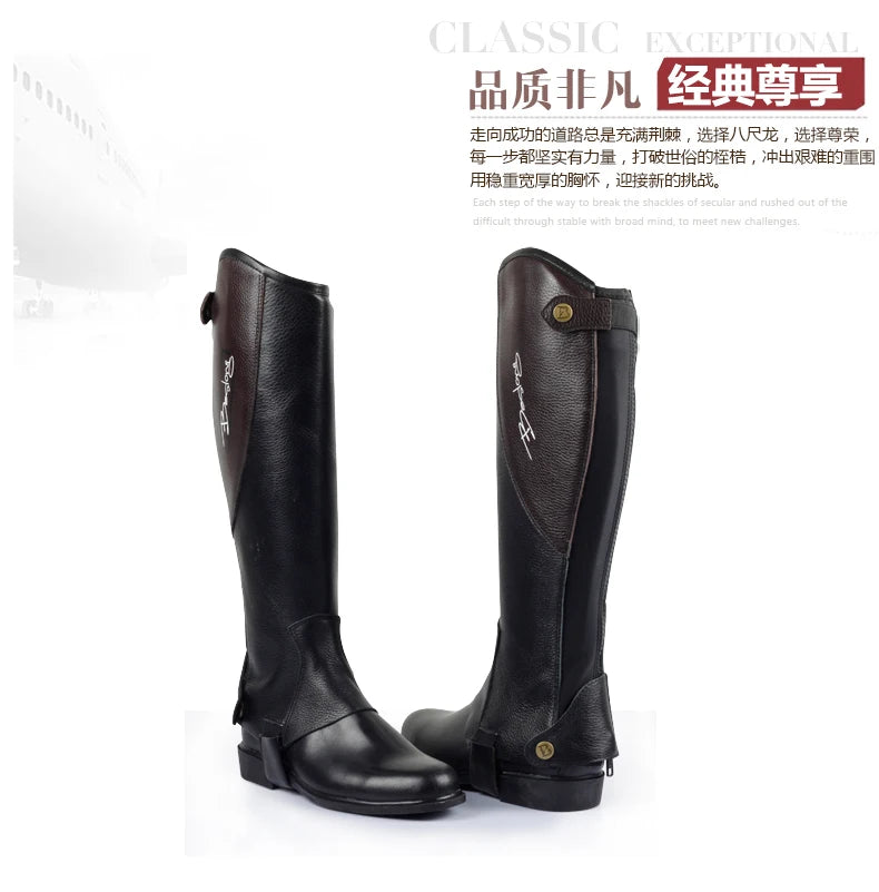 High Quality Half Chaps Full Soft Cow Leather Splicing Horse Riding leg  Protector For Unisex