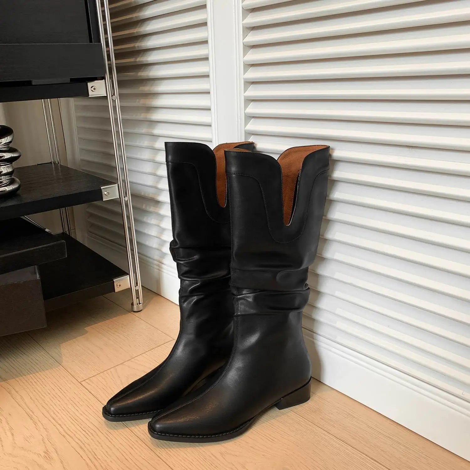 2026 New Cow Leather Round Toe Low Heels Winter Warm Riding Knee Boots  - ghoddosh.com