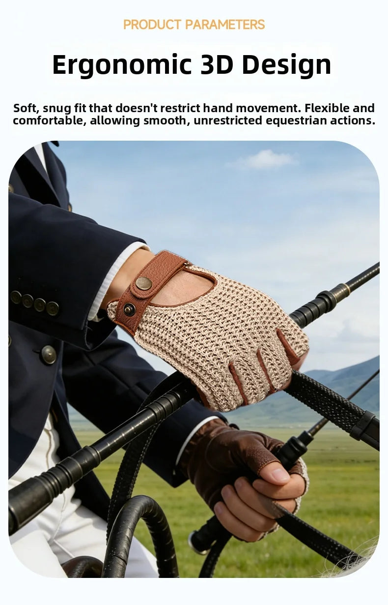 Half Finger Goatskin Riding Gloves | Breathable Anti-Slip Equestrian Mitts for Men & Women @ ghoddosh.com
