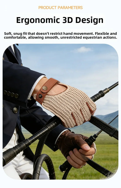Half Finger Goatskin Riding Gloves | Breathable Anti-Slip Equestrian Mitts for Men & Women @ ghoddosh.com