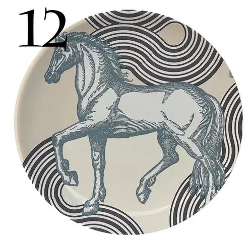 Jungle Horse Series Decorative Plates -  European-Style Round Ceramic Shapes @ghoddosh.com