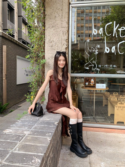 Cowhide Leather Knee-High Riding Boots — Women’s Warm Winter Heels with Belt Buckle - Ghoddosh