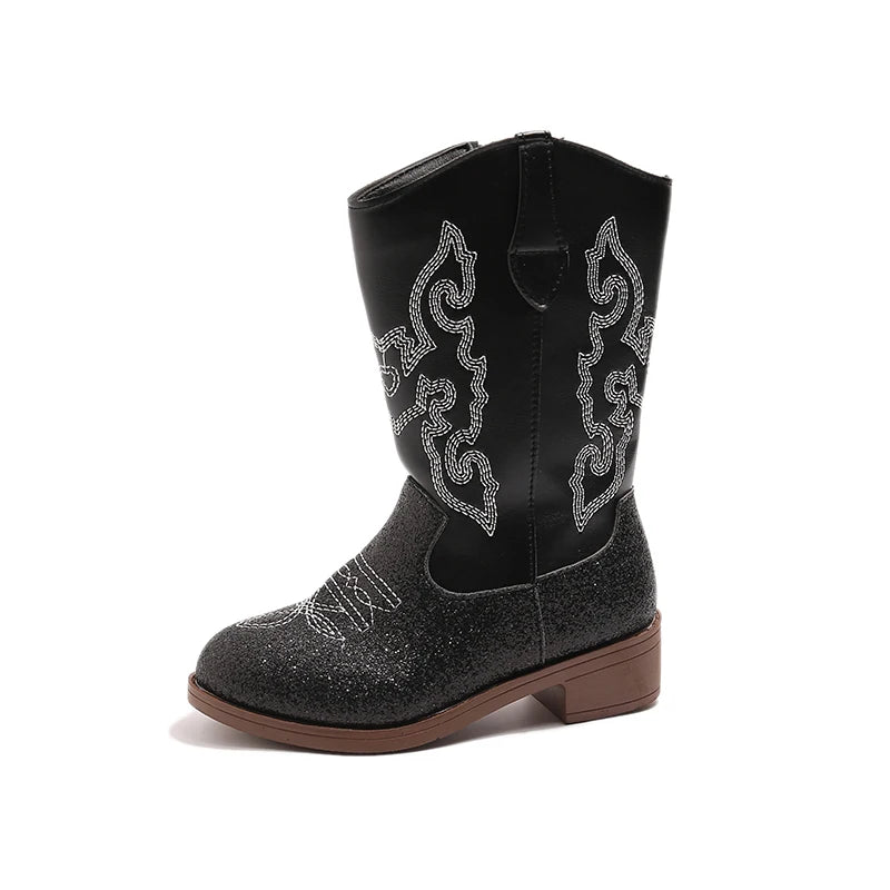 Kids Embroidered Western Cowboy Boots – Unisex Tall Pull-On Cowgirl Boots for Boys and Girls @ ghoddosh.com