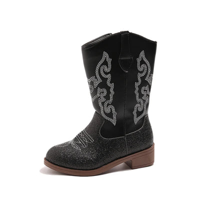 Kids Embroidered Western Cowboy Boots – Unisex Tall Pull-On Cowgirl Boots for Boys and Girls @ ghoddosh.com