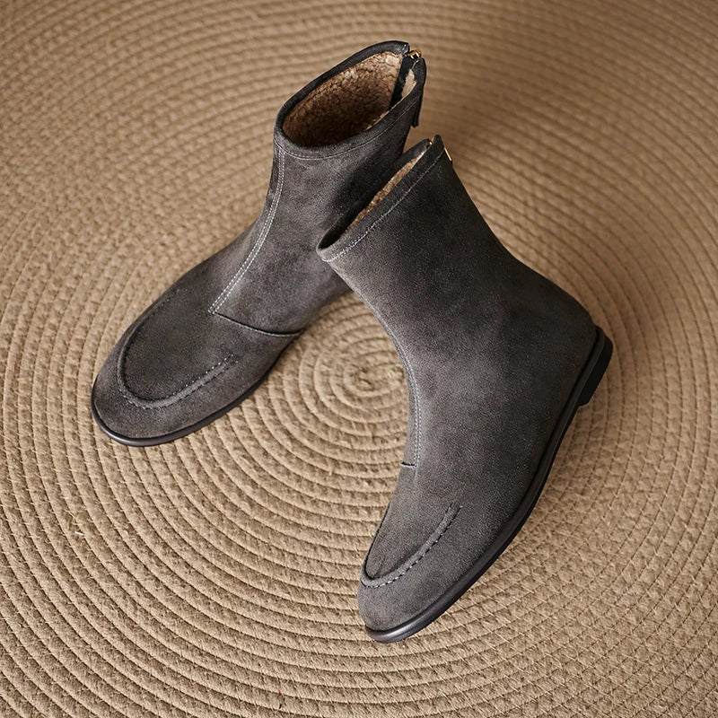 2026 NEW Autumn Women Suede Leather Boots - Round Toe , Low Heel  , Slip-on Chelsea Boots - ghoddosh.com
