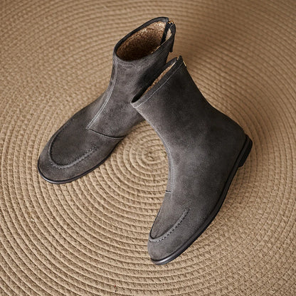 2026 NEW Autumn Women Suede Leather Boots - Round Toe , Low Heel  , Slip-on Chelsea Boots - ghoddosh.com