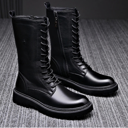 Men's Riding Winter Boots , Genuine Leather Lace Up Extra Long Mongolian High  Knight Ankle Boots@ghoddosh.com
