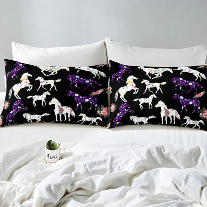 Horse Fitted Sheets ,Twin Size  Cute Horse  Bedding Set  with Pink Love Hearts Décor @ ghoddosh.com