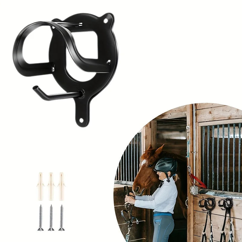 Black Metal Saddle Racks with Hooks, Pipes & Screws - Durable Horse Nail Storage and Neck Hanging Brackets Bar