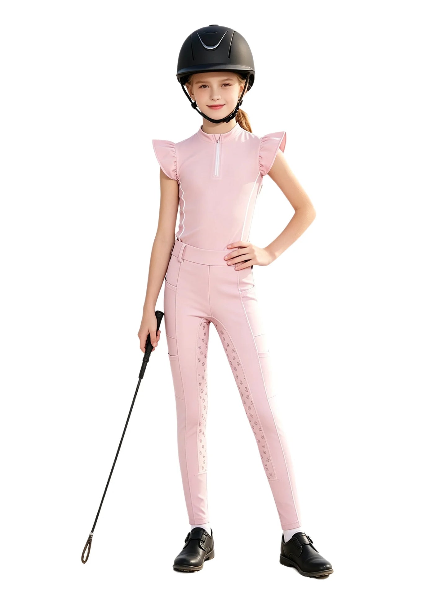  Girls' Equestrian Outfit Set Performance Riding Top & Anti-Slip Full-Seat Breeches @ ghoddosh.com