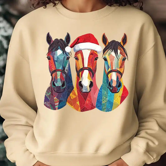 Christmas Western Cowboy Colored Drawing Horse Lover  Thermal Hoodie@ghoddosh.com
