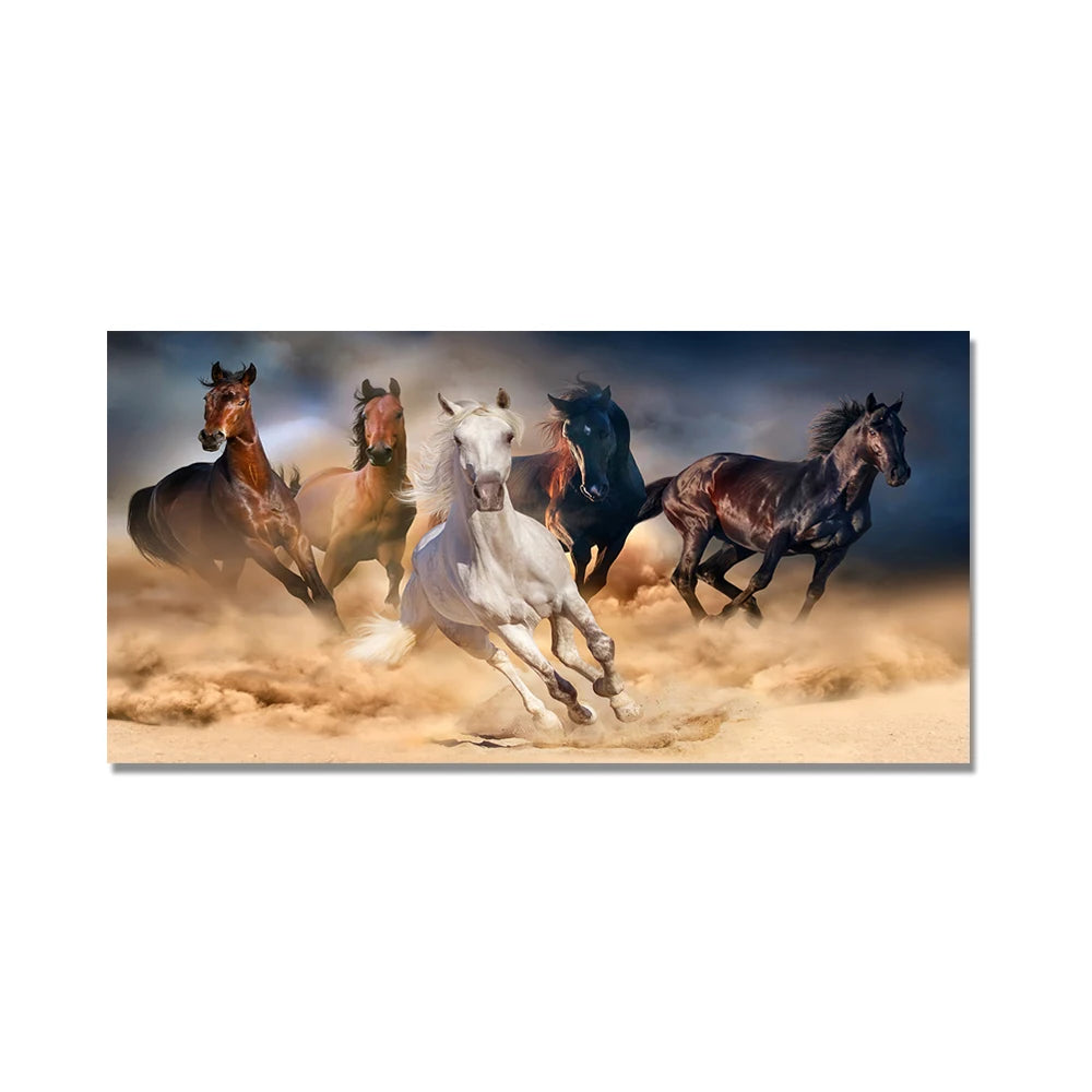 7 White Running Horses Canvas