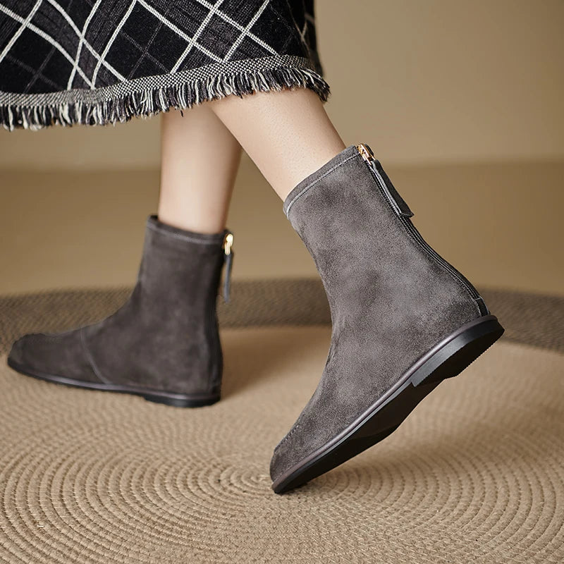 2026 NEW Autumn Women Suede Leather Boots - Round Toe , Low Heel  , Slip-on Chelsea Boots - ghoddosh.com