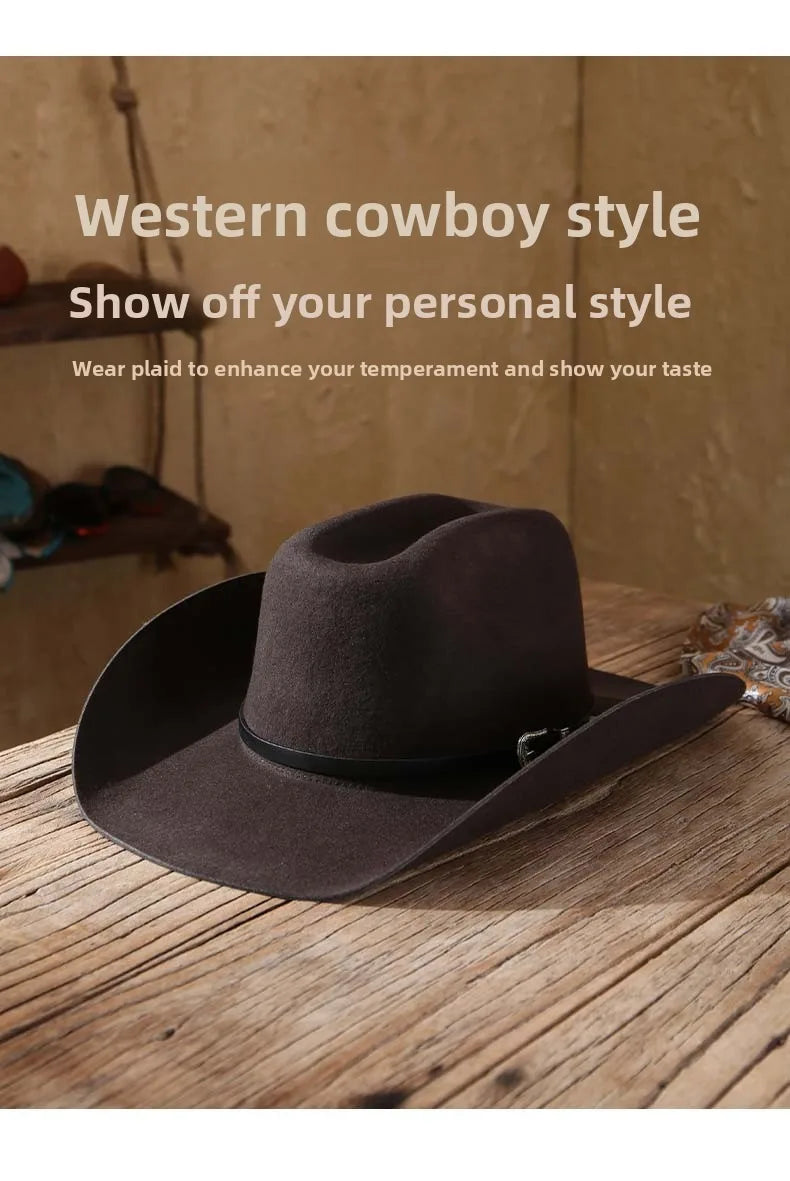 Unisex 100% Wool Cowboy Fedora Hat – Wide Brim Rolled Edge with Belt Buckle @ ghoddosh.com