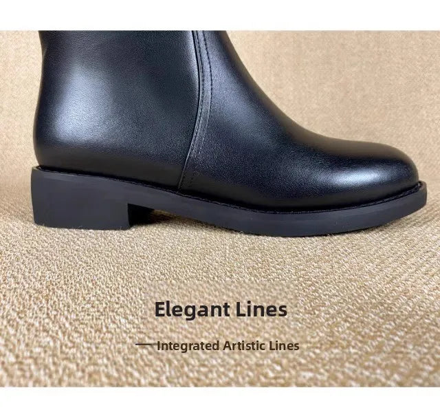 Equestrian Genuine Leather Long Flat Boots - Women's Horse Riding Knee High Boots @ ghoddosh.com