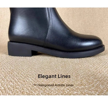 Equestrian Genuine Leather Long Flat Boots - Women's Horse Riding Knee High Boots @ ghoddosh.com