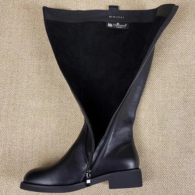 Equestrian Genuine Leather Long Flat Boots - Women's Horse Riding Knee High Boots @ ghoddosh.com