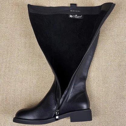 Equestrian Genuine Leather Long Flat Boots - Women's Horse Riding Knee High Boots @ ghoddosh.com