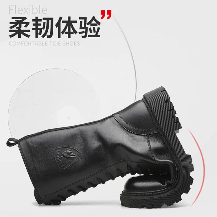 Men's Riding Winter Boots , Genuine Leather Lace Up Extra Long Mongolian High  Knight Ankle Boots@ghoddosh.com