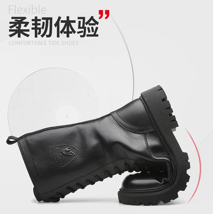 Men's Riding Winter Boots , Genuine Leather Lace Up Extra Long Mongolian High  Knight Ankle Boots@ghoddosh.com