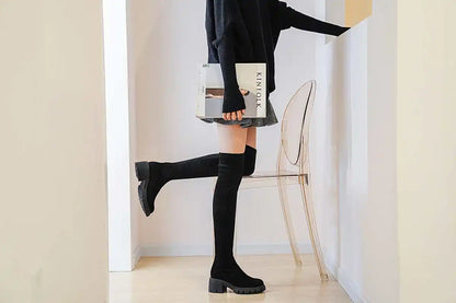 Big Size Cow Leather Stretch Over-the-knee Boots - Ghoddosh