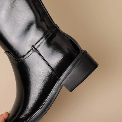 Luxurious Cow-Split Leather  High - Knee Riding Boots — Retro Round Toe, Mid Heels - Ghoddosh