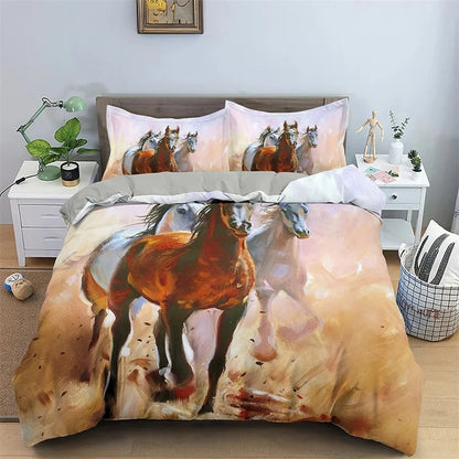 2/3pcs  Horse Bedding Set /   Duvet Cover Set with Pillowcase Horsey Cover @ ghoddosh.com