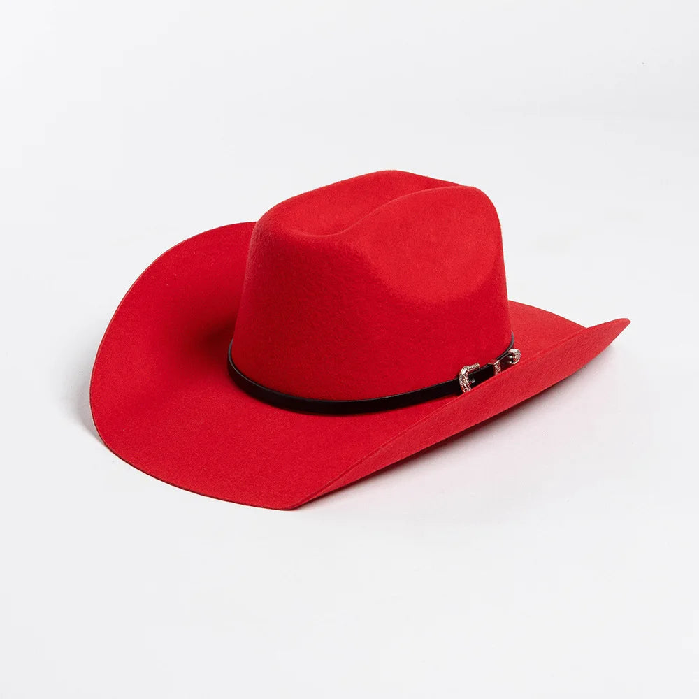 Unisex 100% Wool Cowboy Fedora Hat – Wide Brim Rolled Edge with Belt Buckle @ ghoddosh.com