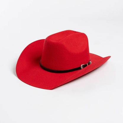 Unisex 100% Wool Cowboy Fedora Hat – Wide Brim Rolled Edge with Belt Buckle @ ghoddosh.com