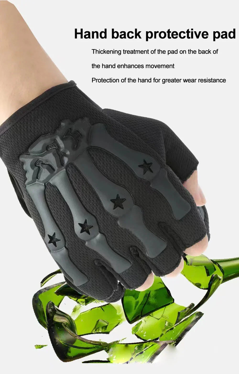 Skull Print Fingerless Riding Gloves – Non-Slip Half-Finger Riding Gloves
