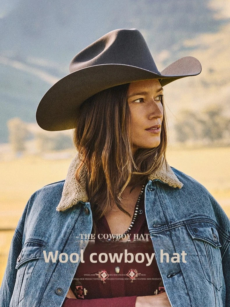 Unisex 100% Wool Cowboy Fedora Hat – Wide Brim Rolled Edge with Belt Buckle @ ghoddosh.com