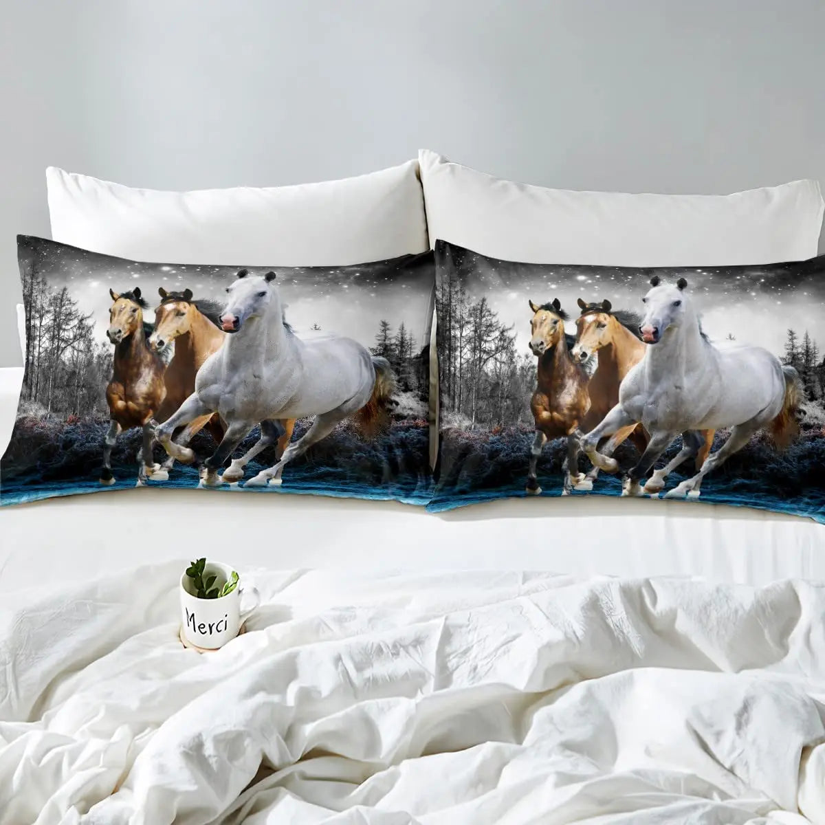 Horse Fitted Sheets ,Twin Size  Cute Horse  Bedding Set  with Pink Love Hearts Décor @ ghoddosh.com