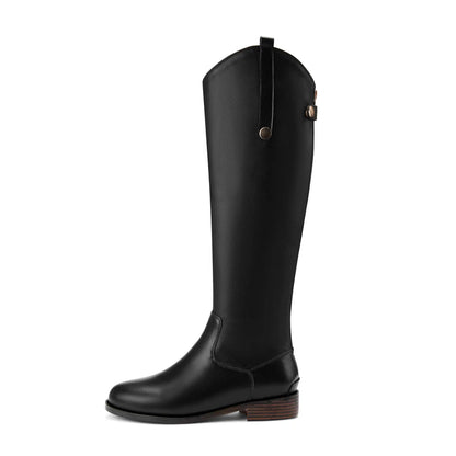 Women's Genuine Leather Thigh-High Riding Boots, Round Toe Mid-Heel Streetwear @ ghoddosh.com