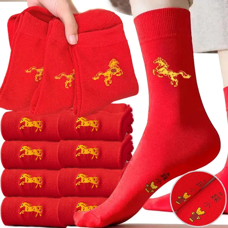 New Year of the Horse Chinese Style  2026 Zodiac Year Red Lucky  Cotton Socks  for Couple Christmas @ghoddosh.com