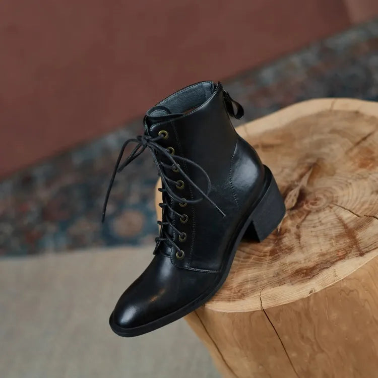 New  Split Leather Women  Round Toe  Chunky Heels Boots - Ghoddosh