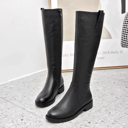 Equestrian Genuine Leather Long Flat Boots - Women's Horse Riding Knee High Boots @ ghoddosh.com
