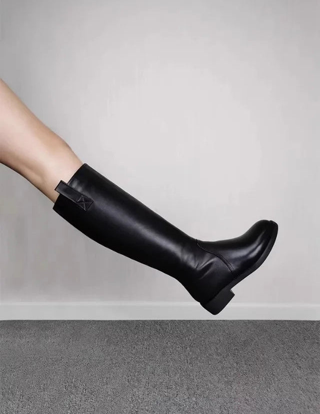 Equestrian Genuine Leather Long Flat Boots - Women's Horse Riding Knee High Boots @ ghoddosh.com