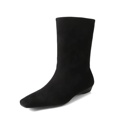 Suede Square Toe Low‑Heel  |  Casual & Modern Ankle Boots - Ghoddosh