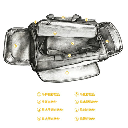 2-in-1 Riding Gear Bag: Convertible Backpack/Crossbody with Individual Pockets for Boots, Helmet & Whip