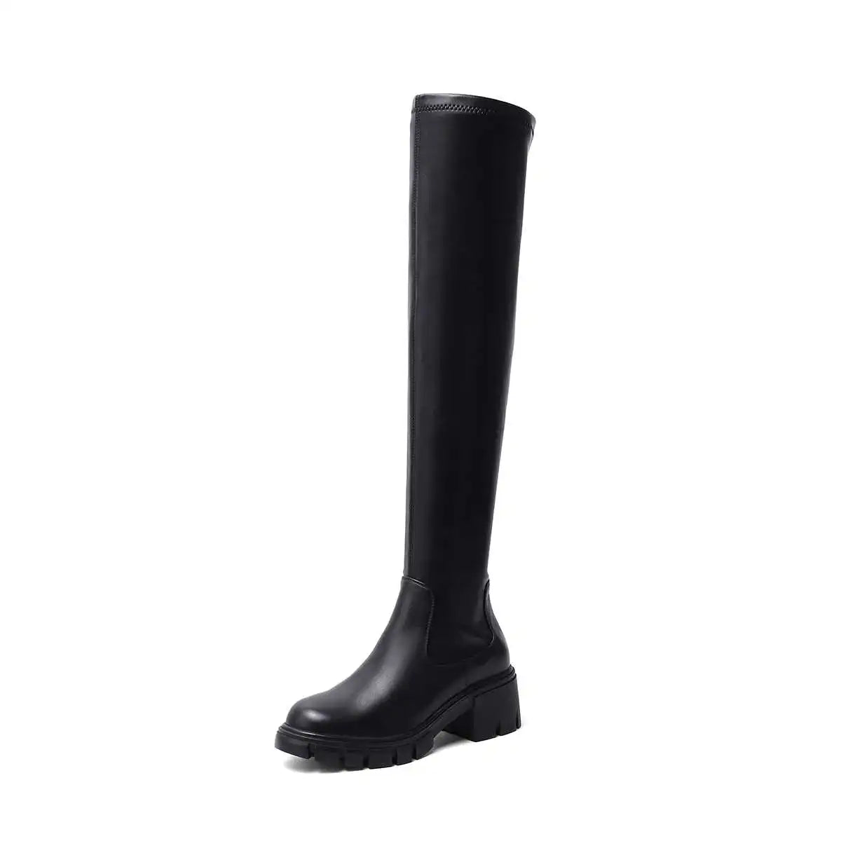 Big Size Cow Leather Stretch Over-the-knee Boots - Ghoddosh